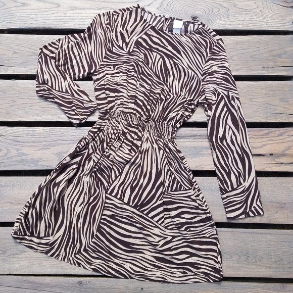 H&M Dress Neutral Brown Zebra Print Fit and Flare - Picture 1 of 15